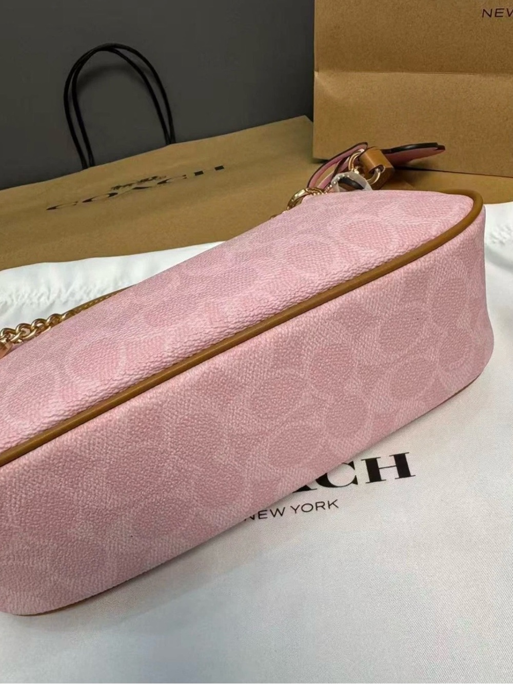 NWT Coach Teri Shoulder Bag Signature Canvas With Charms Gold/Powder Pink CEA20 - Picture 6 of 12